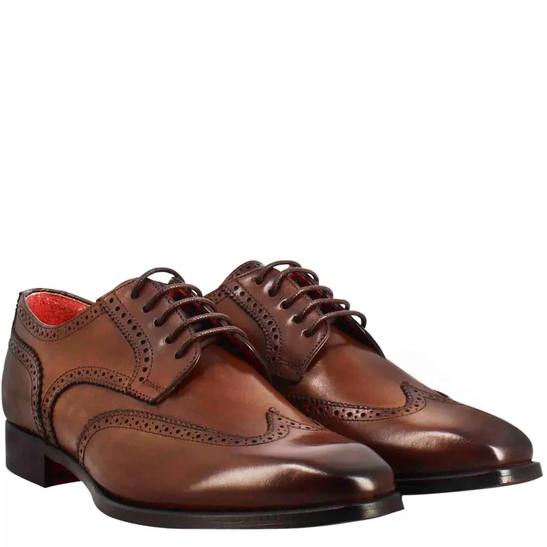 Fashion Leonardo Shoes Derby Da Uomo In Pelle Chiaro Con Coda Di Rondine E Punta Squadrata Marrone
