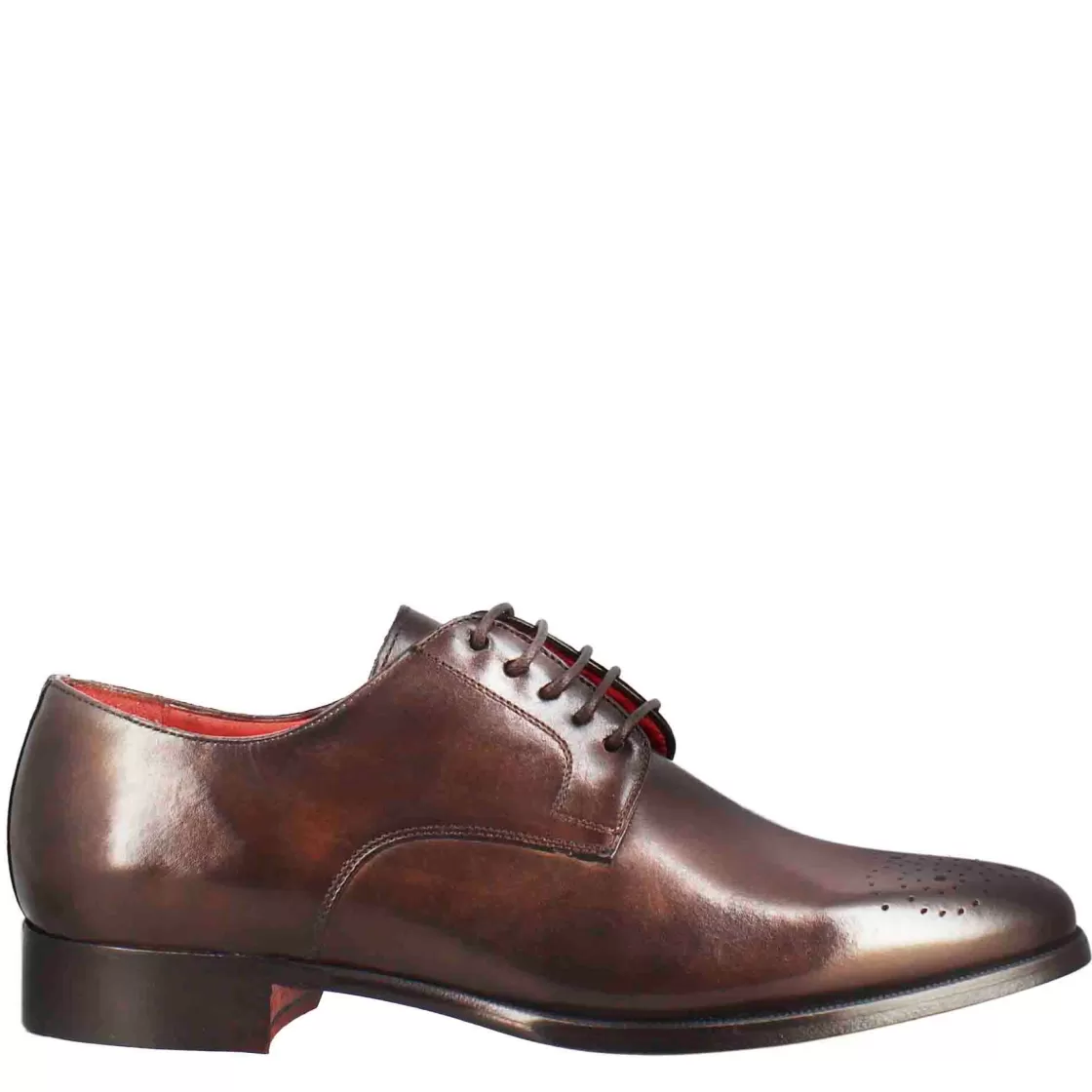 Fashion Leonardo Shoes Derby Da Uomo In Pelle Scuro Con Punta Squadrata Con Disegno Marrone