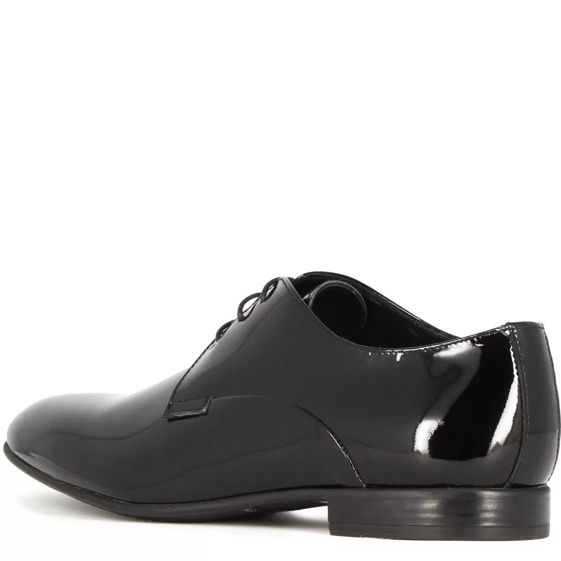 Outlet Leonardo Shoes Derby Elegante Da Uomo In Pelle Lucida Colore Nero