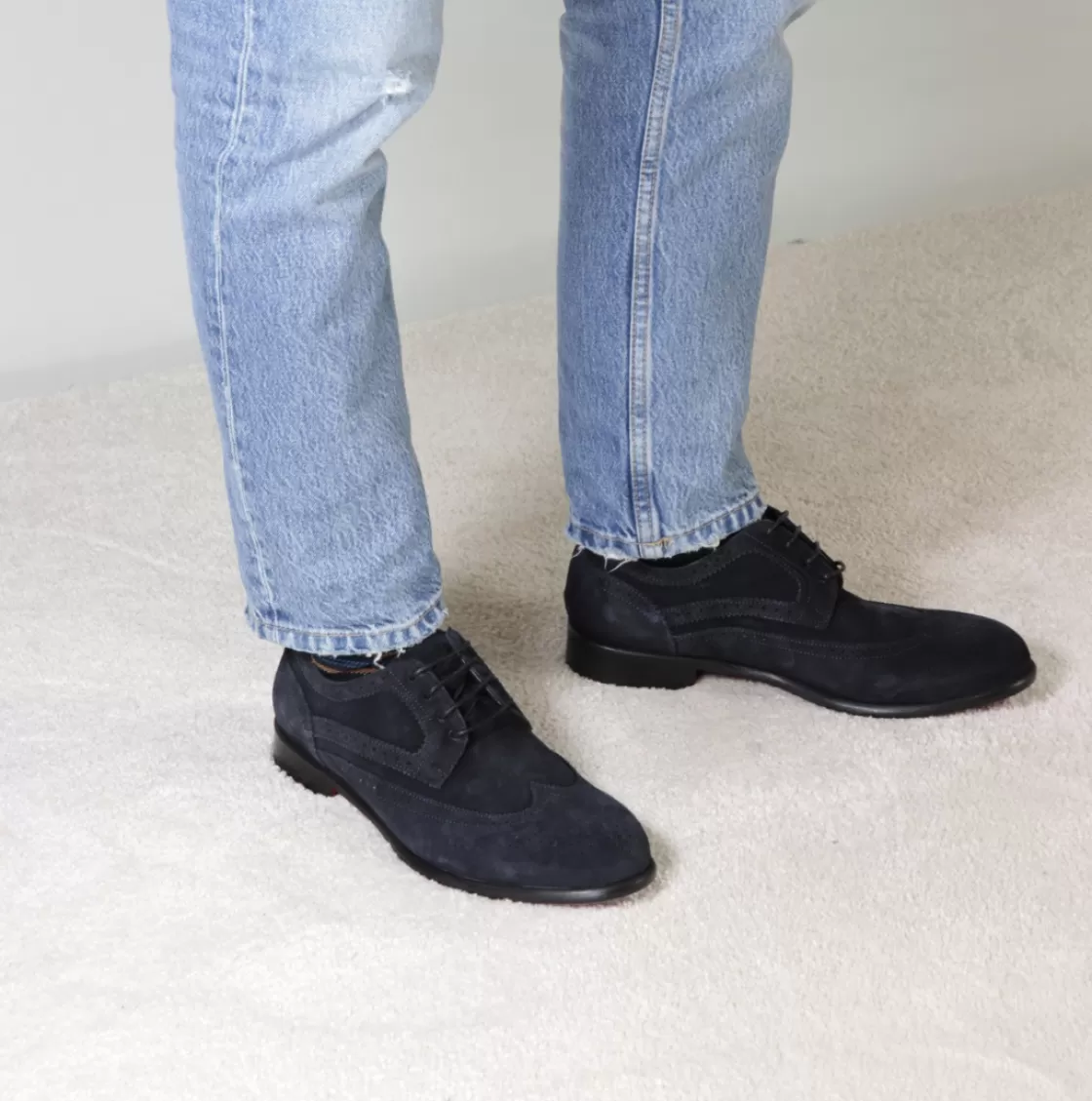 New Leonardo Shoes Derby Elegante Da Uomo In Pelle Scamosciata Colore Blu