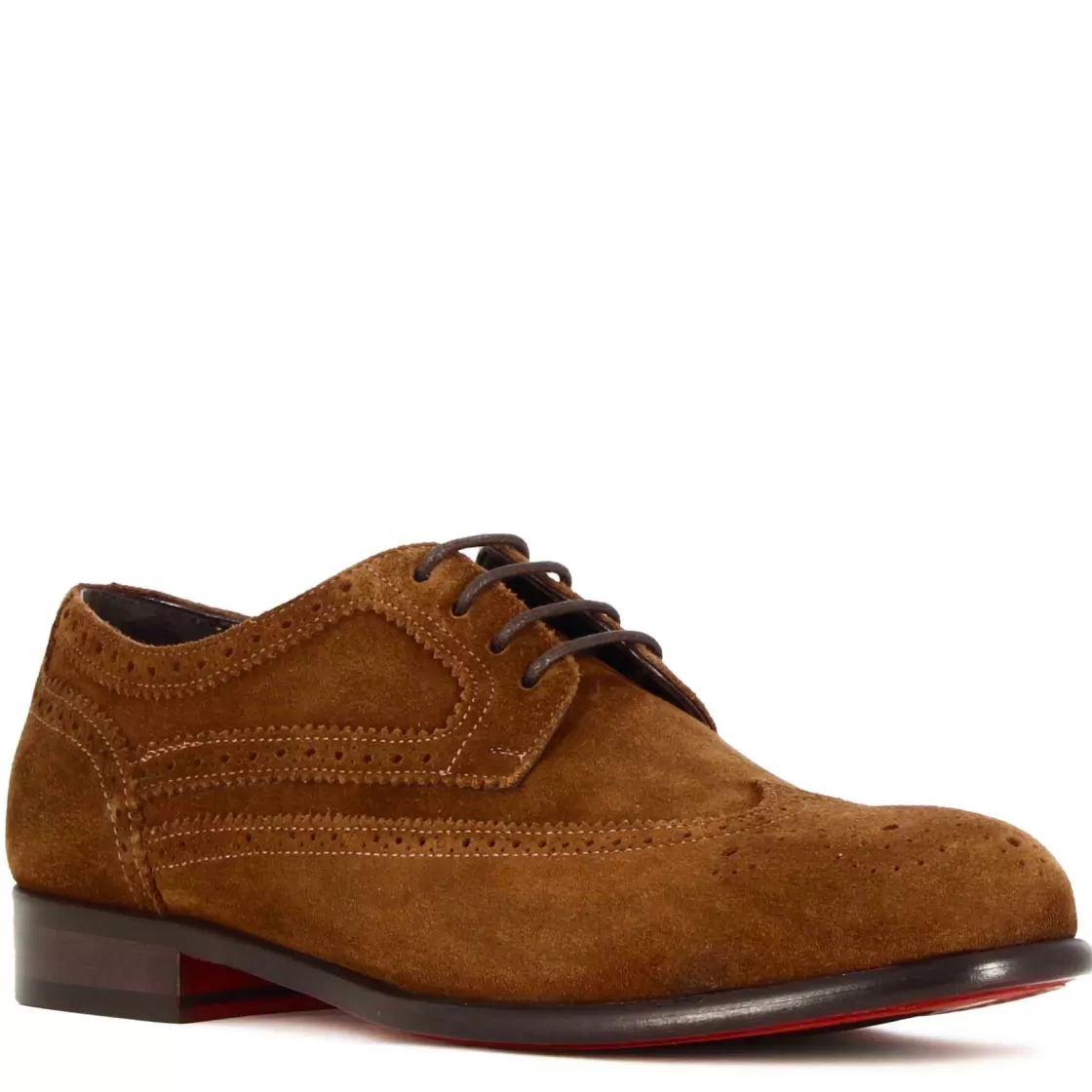 Outlet Leonardo Shoes Derby Elegante Da Uomo In Pelle Scamosciata Colore Marrone