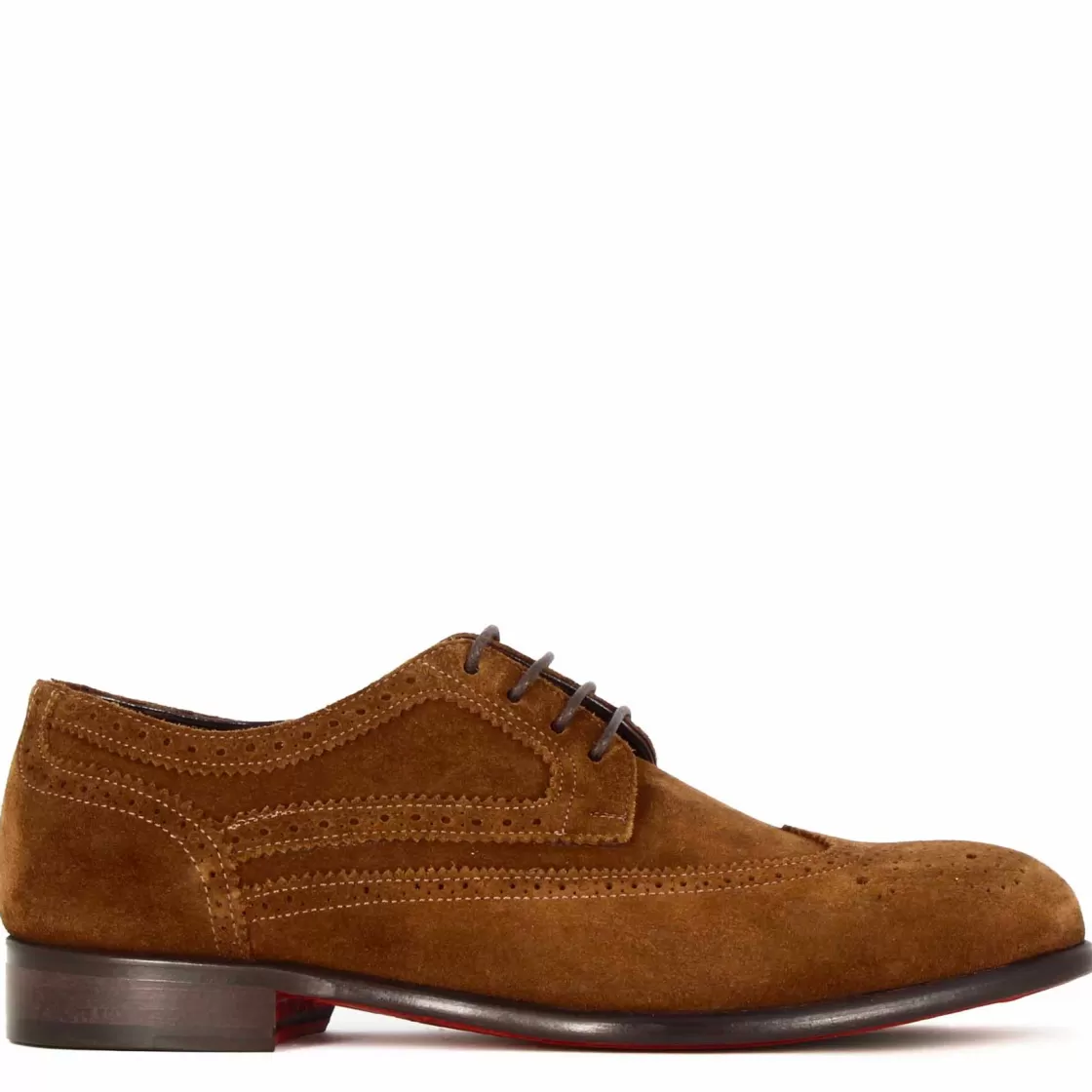 Outlet Leonardo Shoes Derby Elegante Da Uomo In Pelle Scamosciata Colore Marrone