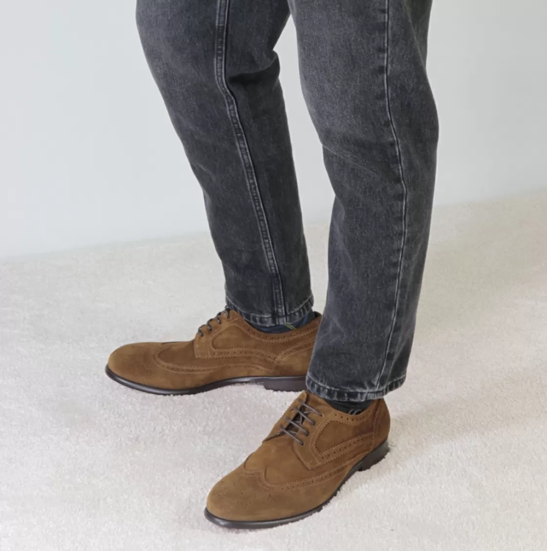 Outlet Leonardo Shoes Derby Elegante Da Uomo In Pelle Scamosciata Colore Marrone