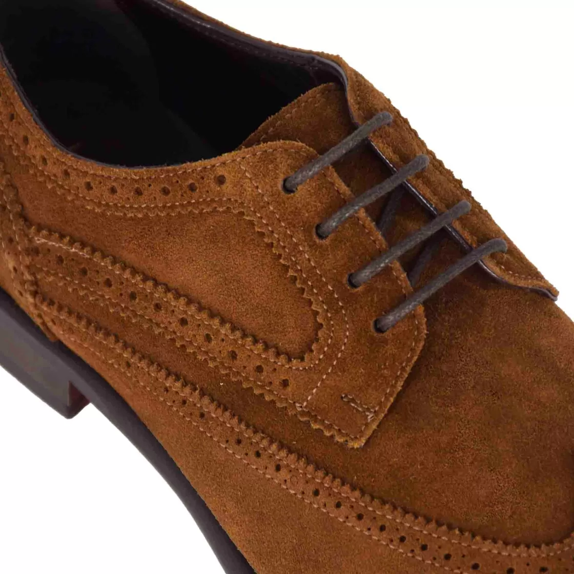 Outlet Leonardo Shoes Derby Elegante Da Uomo In Pelle Scamosciata Colore Marrone