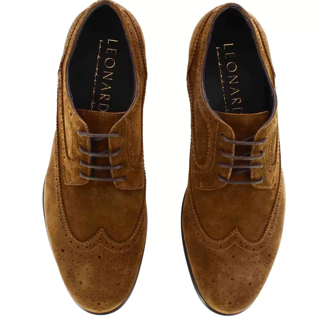 Outlet Leonardo Shoes Derby Elegante Da Uomo In Pelle Scamosciata Colore Marrone