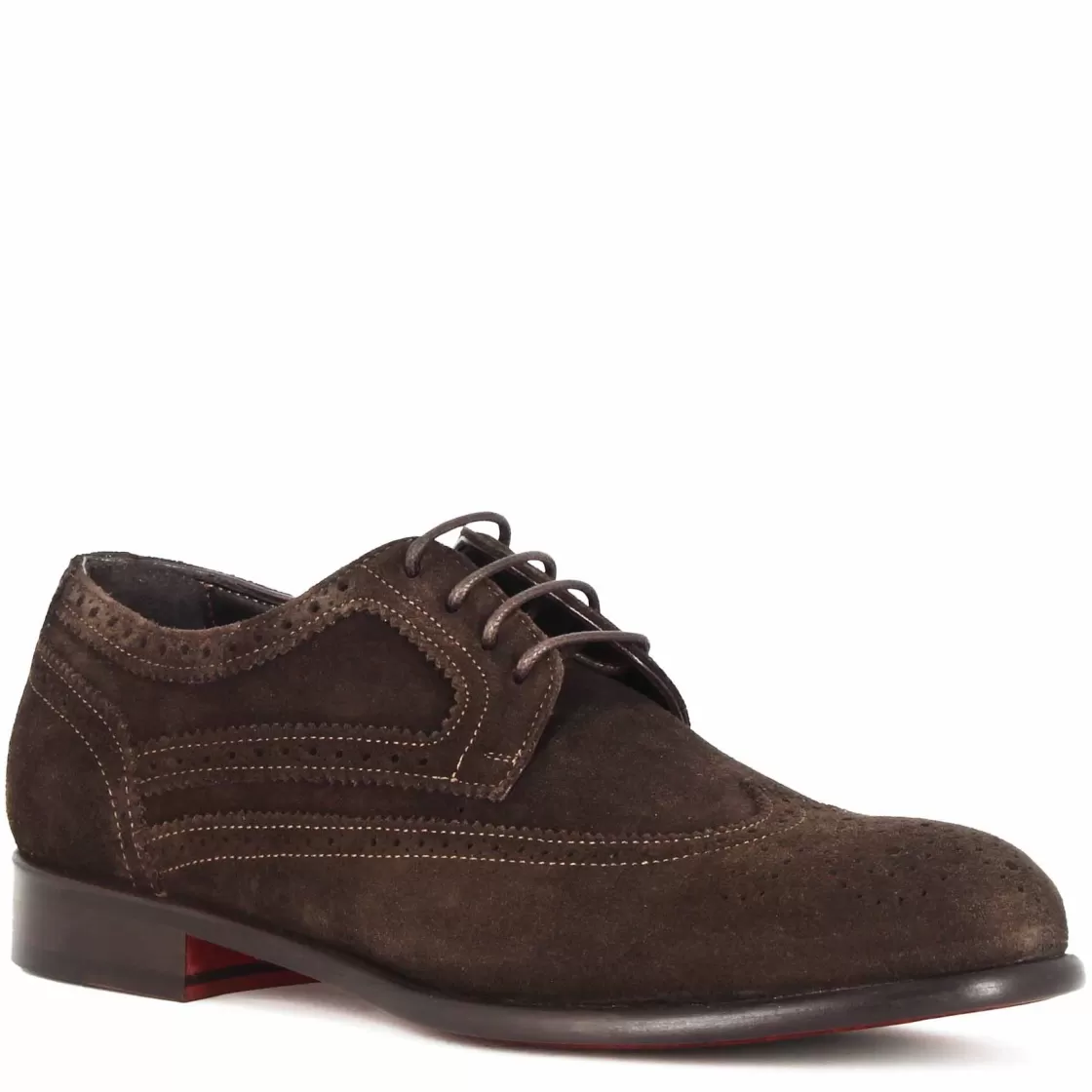 Store Leonardo Shoes Derby Elegante Da Uomo In Pelle Scamosciata Colore Marrone Scuro