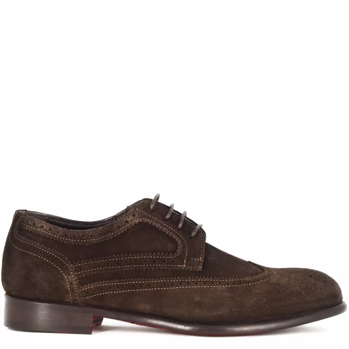 Store Leonardo Shoes Derby Elegante Da Uomo In Pelle Scamosciata Colore Marrone Scuro