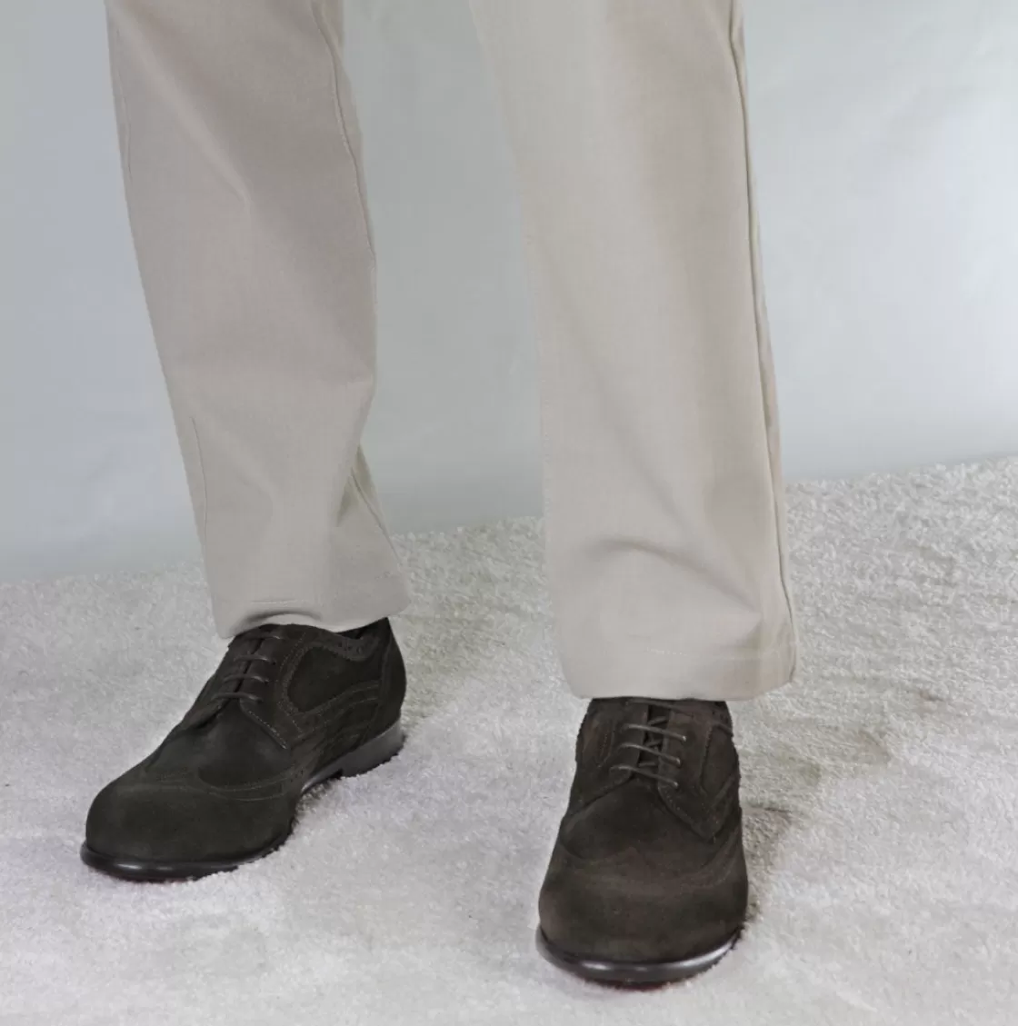 Store Leonardo Shoes Derby Elegante Da Uomo In Pelle Scamosciata Colore Marrone Scuro