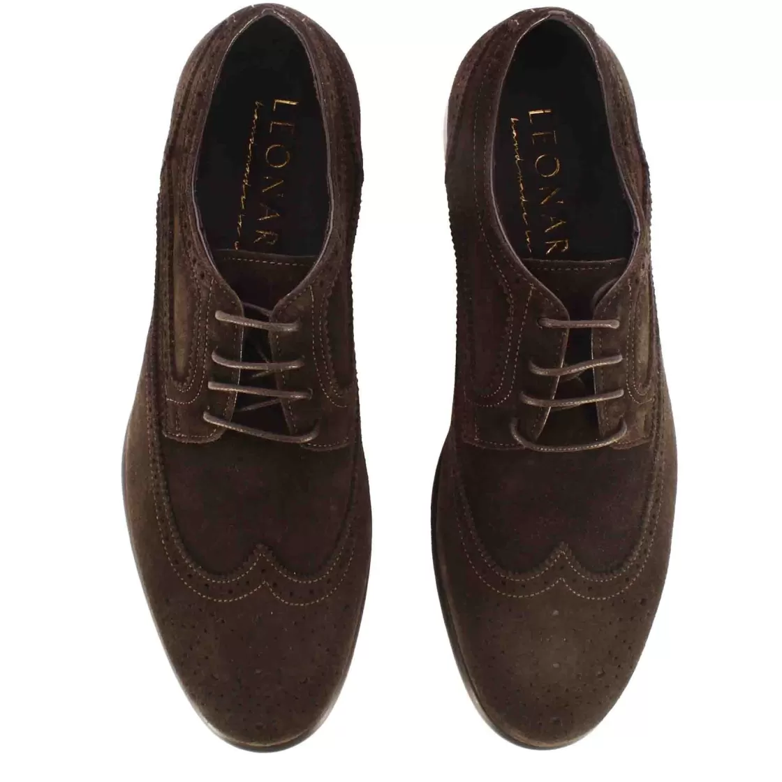 Store Leonardo Shoes Derby Elegante Da Uomo In Pelle Scamosciata Colore Marrone Scuro