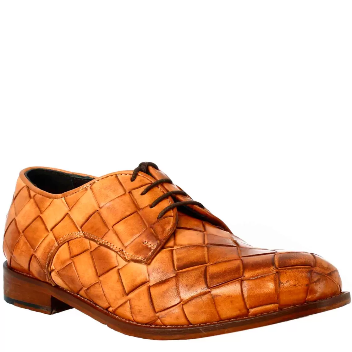 Cheap Leonardo Shoes Derby Vintage Elegante Da Uomo In Pelle Intrecciata Marrone Chiaro