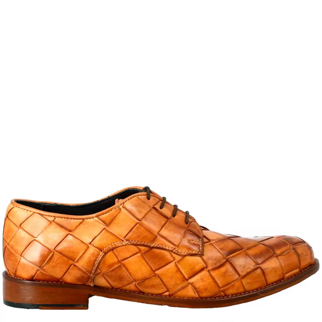Cheap Leonardo Shoes Derby Vintage Elegante Da Uomo In Pelle Intrecciata Marrone Chiaro