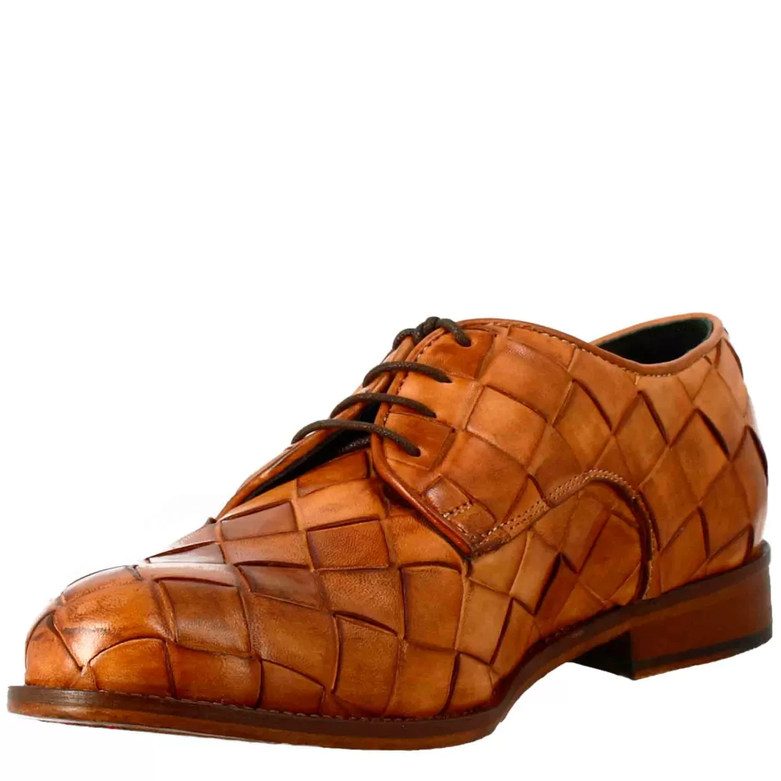 Cheap Leonardo Shoes Derby Vintage Elegante Da Uomo In Pelle Intrecciata Marrone Chiaro