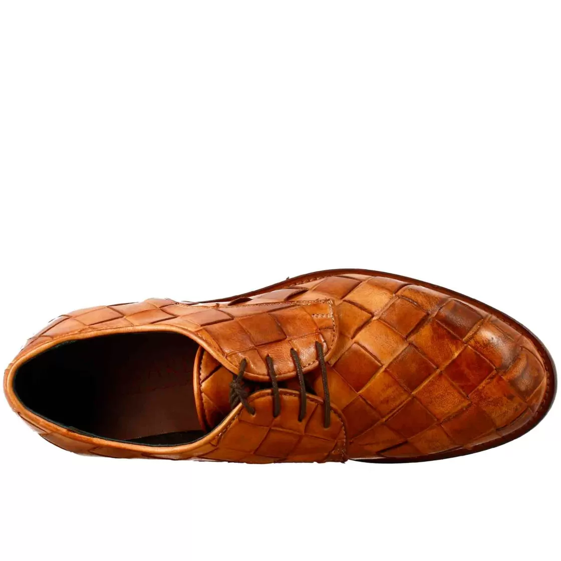 Cheap Leonardo Shoes Derby Vintage Elegante Da Uomo In Pelle Intrecciata Marrone Chiaro