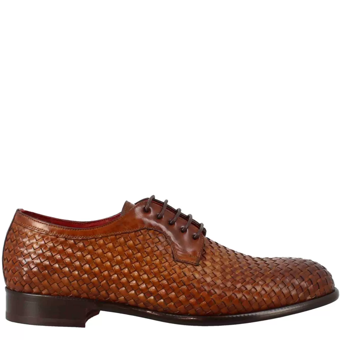 Hot Leonardo Shoes Derby Elegante Da Uomo In Pelle Fiore Intrecciata Marrone