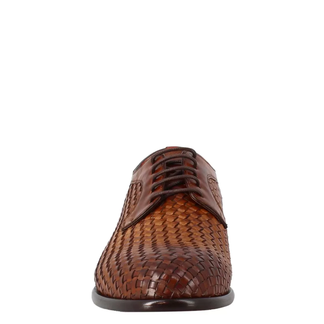 Hot Leonardo Shoes Derby Elegante Da Uomo In Pelle Fiore Intrecciata Marrone