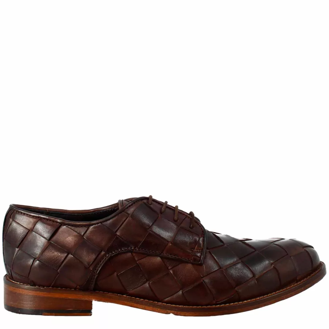 Store Leonardo Shoes Derby Vintage Elegante Da Uomo In Pelle Intrecciata Marrone Scuro