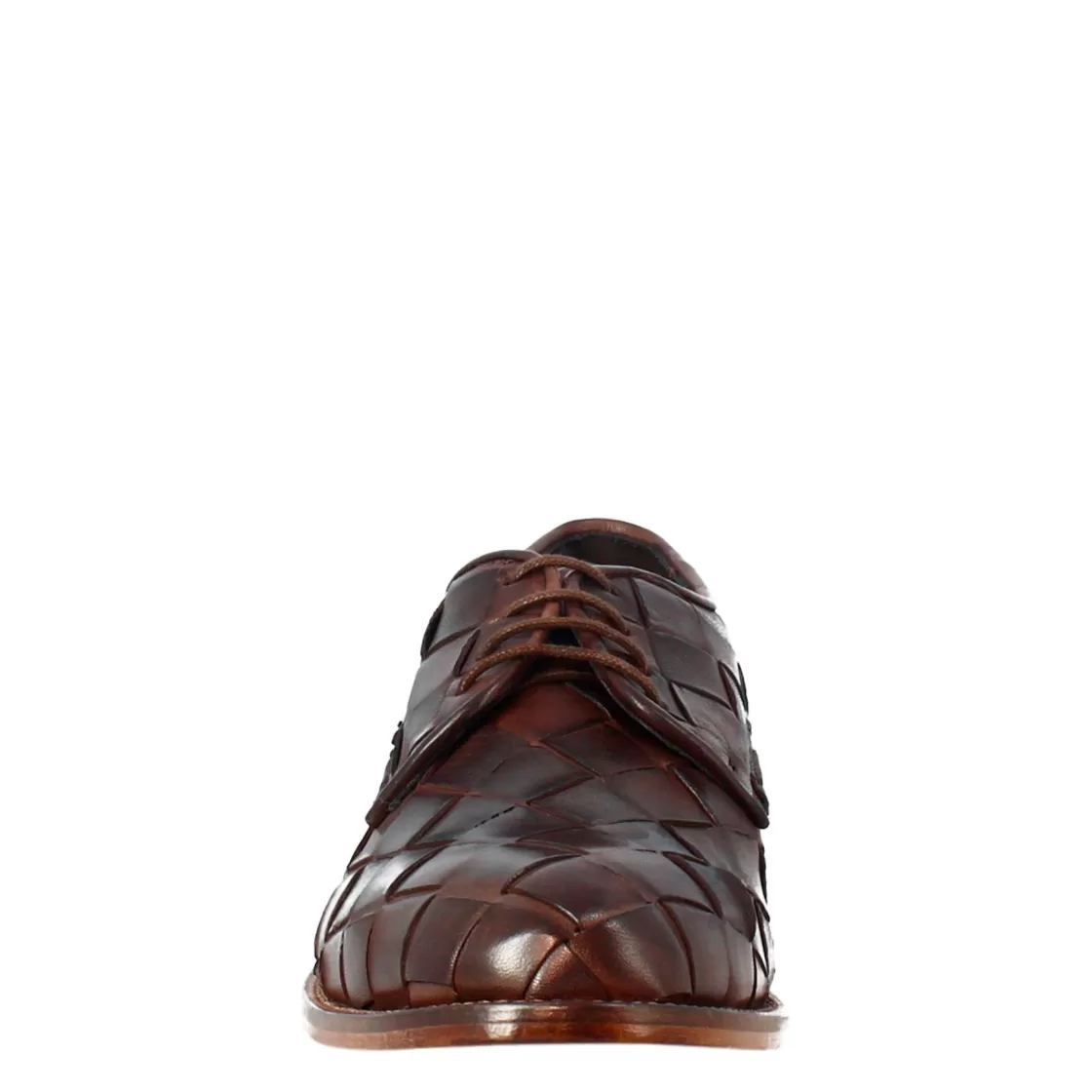 Store Leonardo Shoes Derby Vintage Elegante Da Uomo In Pelle Intrecciata Marrone Scuro