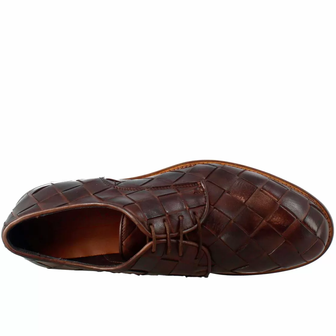 Store Leonardo Shoes Derby Vintage Elegante Da Uomo In Pelle Intrecciata Marrone Scuro