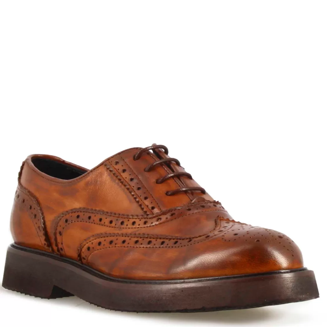 Best Sale Leonardo Shoes Francesina Brogue Da Donna In Pelle Colore Marrone