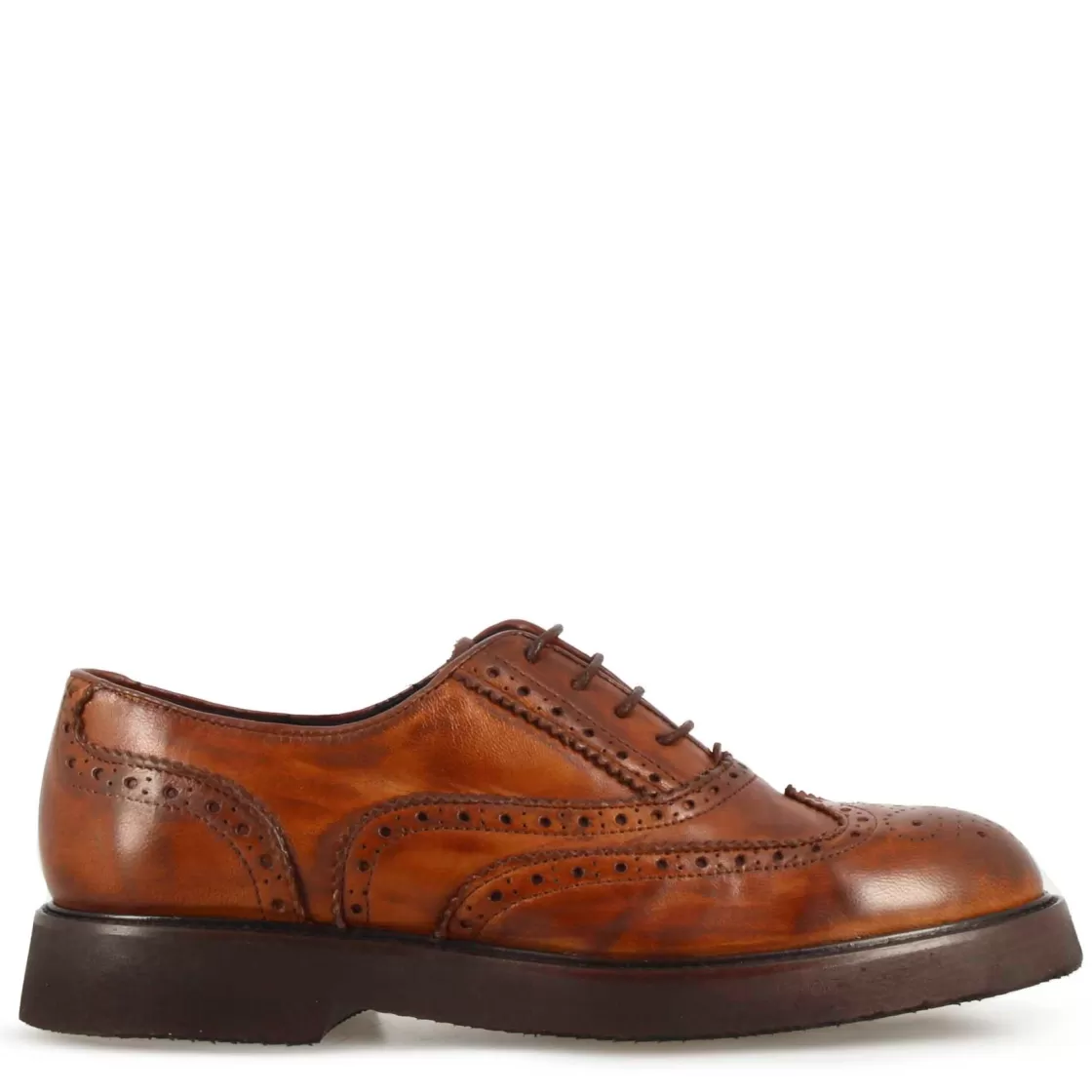 Best Sale Leonardo Shoes Francesina Brogue Da Donna In Pelle Colore Marrone