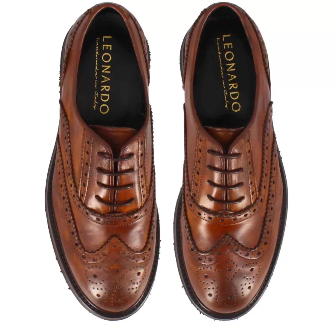 Best Sale Leonardo Shoes Francesina Brogue Da Donna In Pelle Colore Marrone