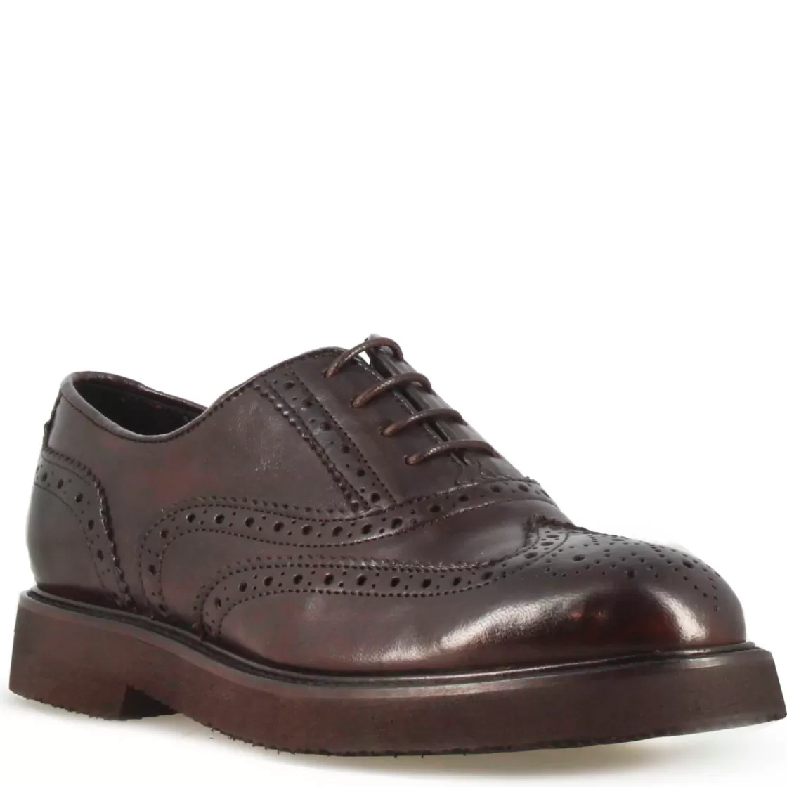 Best Sale Leonardo Shoes Francesina Brogue Da Donna In Pelle Colore Marrone Scuro