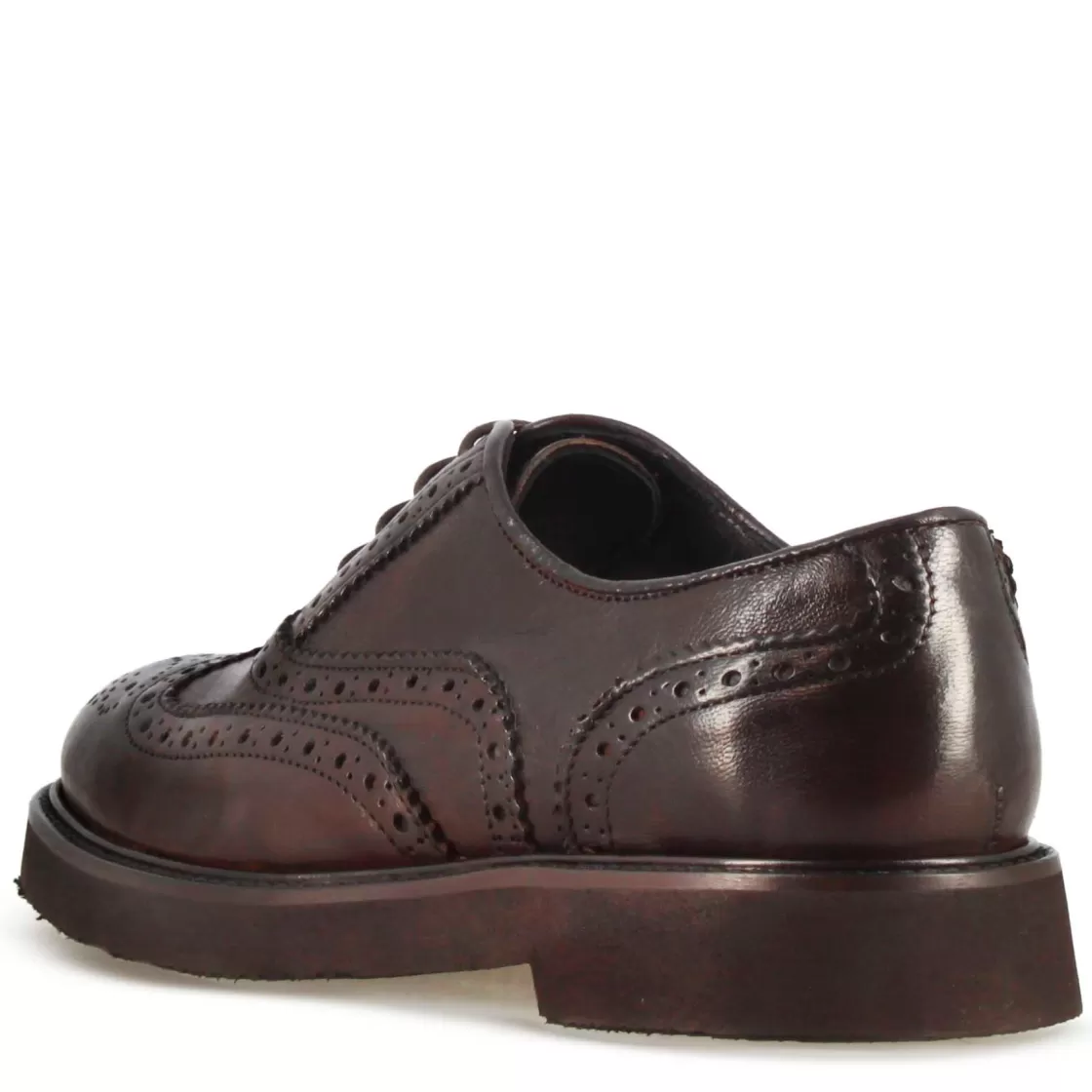 Best Sale Leonardo Shoes Francesina Brogue Da Donna In Pelle Colore Marrone Scuro