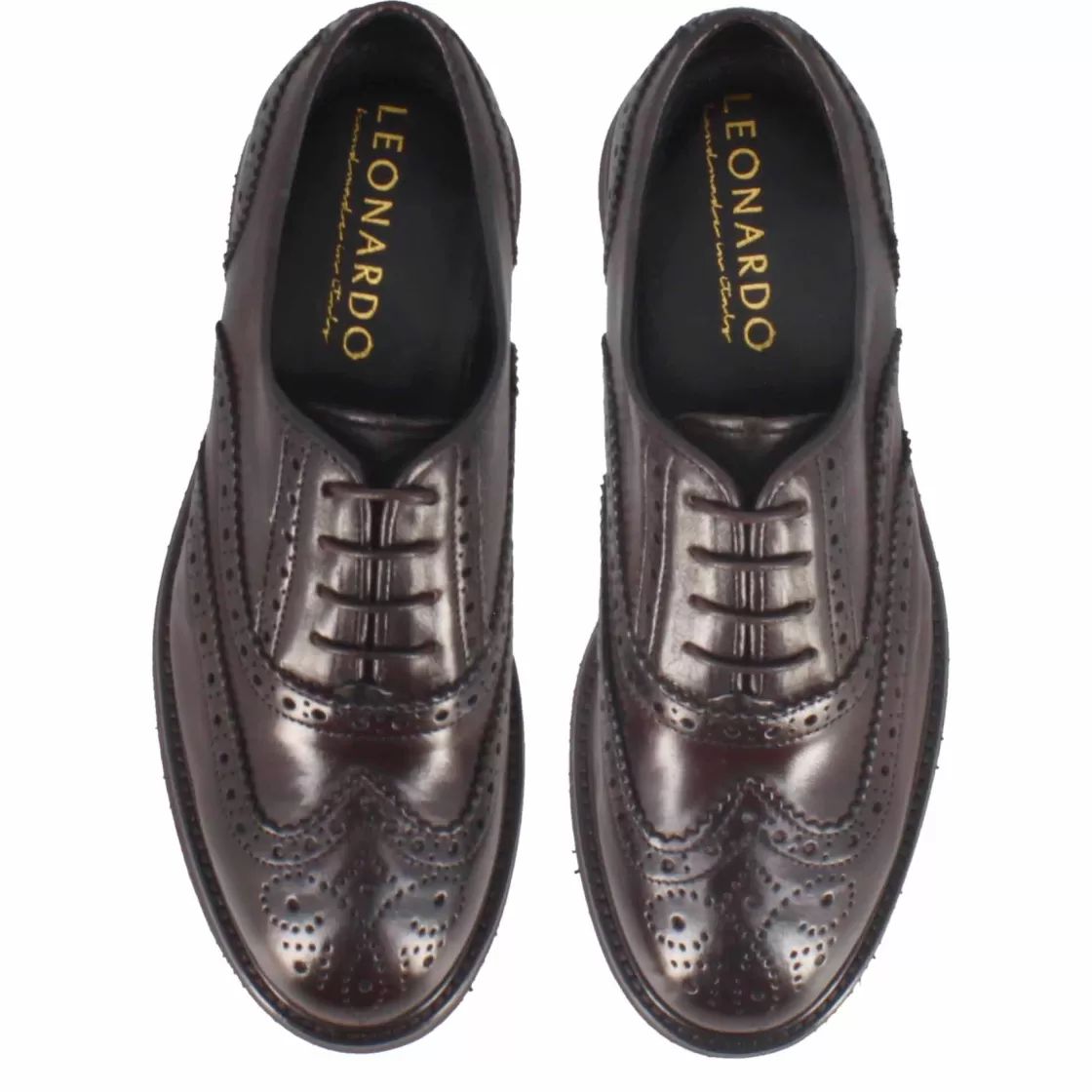 Best Sale Leonardo Shoes Francesina Brogue Da Donna In Pelle Colore Marrone Scuro
