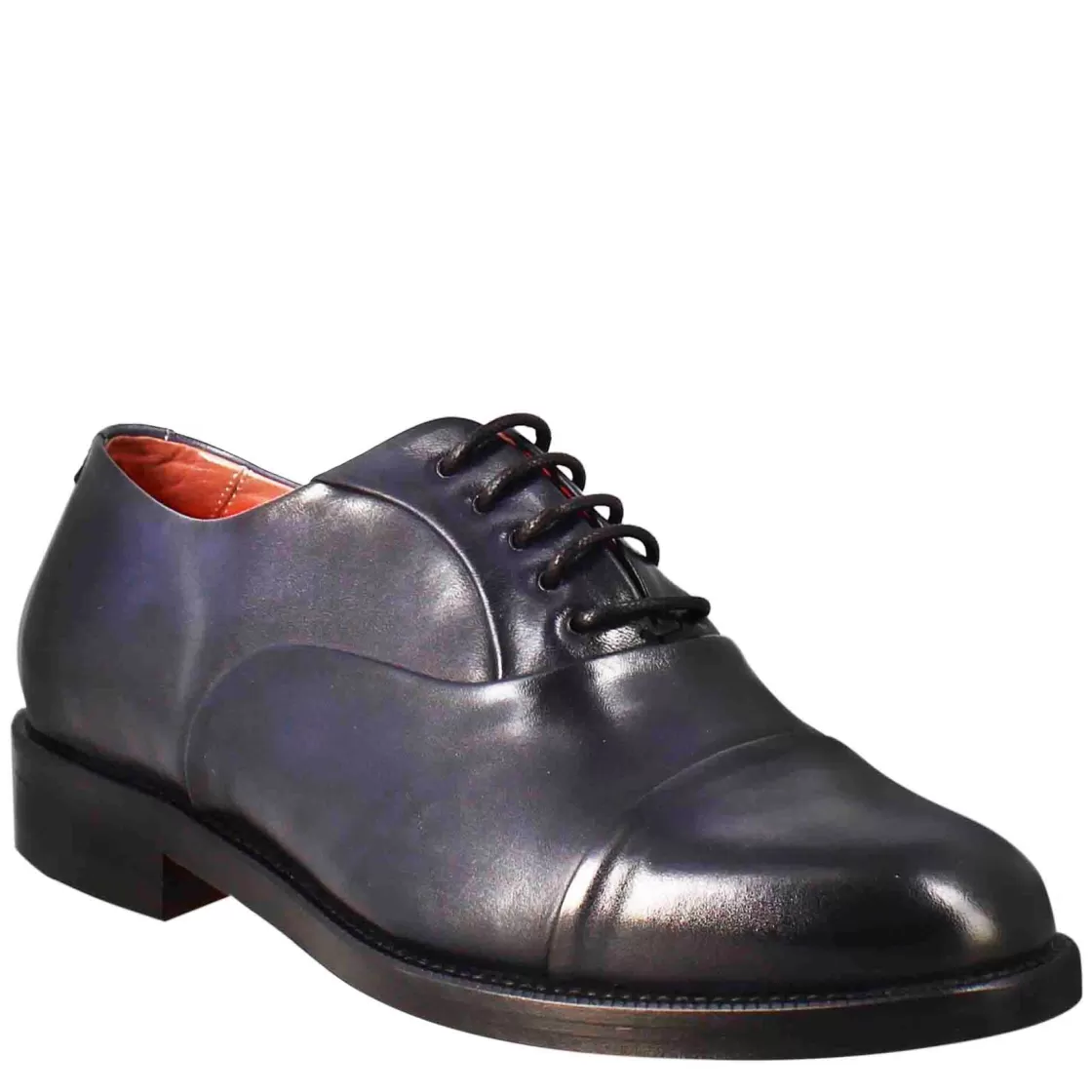 Discount Leonardo Shoes Francesina Da Donna Con Cucitura Sulla Punta In Pelle Colore Blu