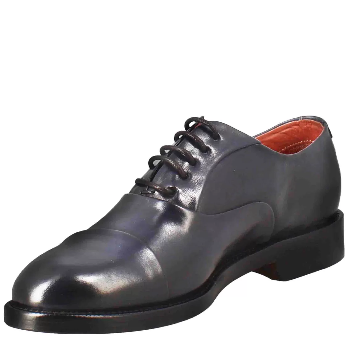 Discount Leonardo Shoes Francesina Da Donna Con Cucitura Sulla Punta In Pelle Colore Blu