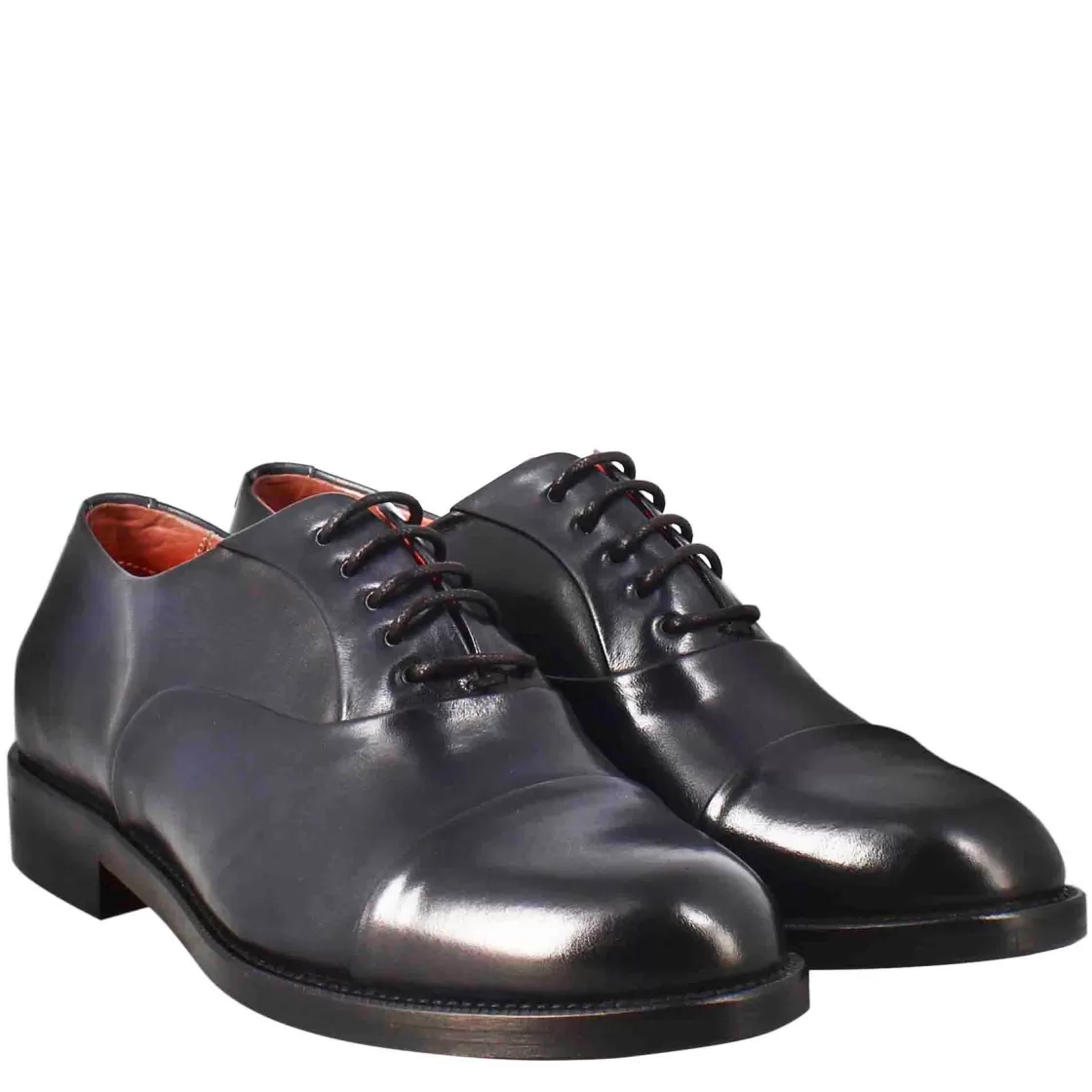 Discount Leonardo Shoes Francesina Da Donna Con Cucitura Sulla Punta In Pelle Colore Blu