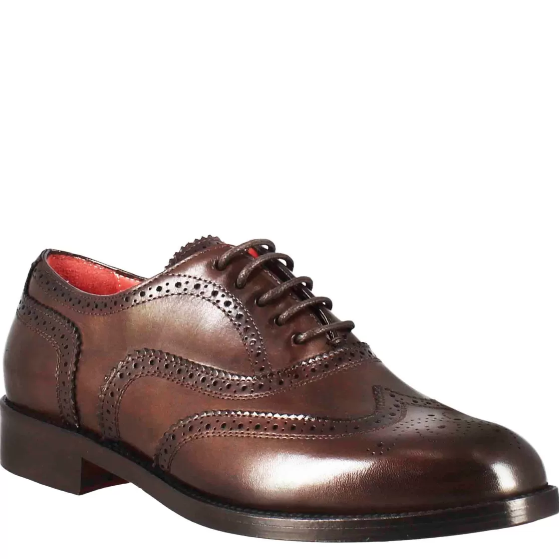 Sale Leonardo Shoes Francesina Da Donna Con Dettagli Brogue In Pelle Marrone Scuro