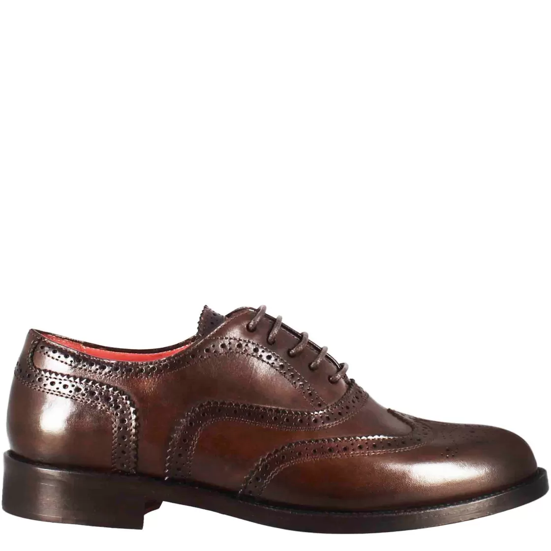 Sale Leonardo Shoes Francesina Da Donna Con Dettagli Brogue In Pelle Marrone Scuro