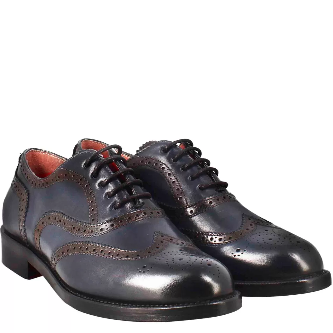 Cheap Leonardo Shoes Francesina Da Donna Con Effetto Brogue In Pelle Colore Blu