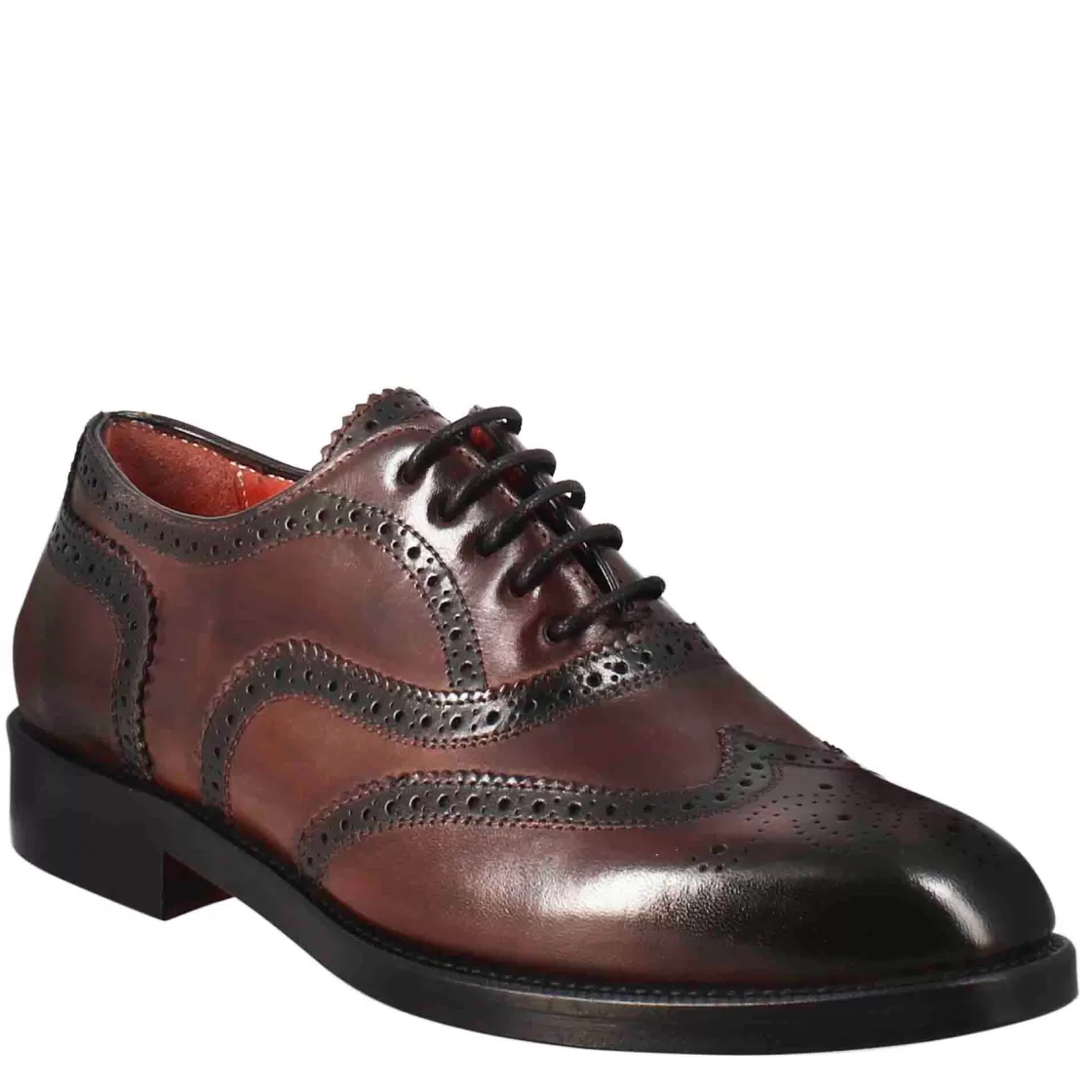 New Leonardo Shoes Francesina Da Donna Con Effetto Brogue In Pelle Colore Bordeaux