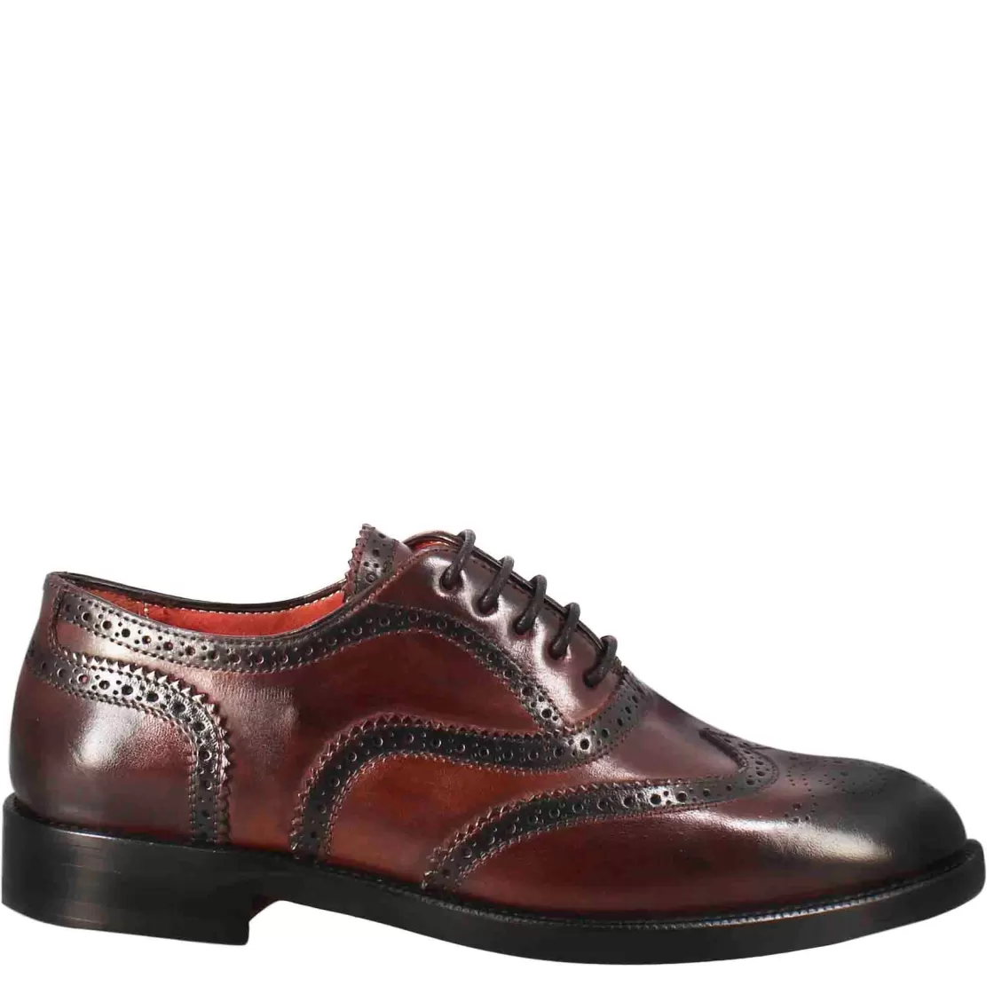 New Leonardo Shoes Francesina Da Donna Con Effetto Brogue In Pelle Colore Bordeaux