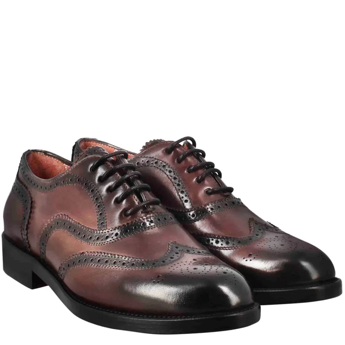 New Leonardo Shoes Francesina Da Donna Con Effetto Brogue In Pelle Colore Bordeaux