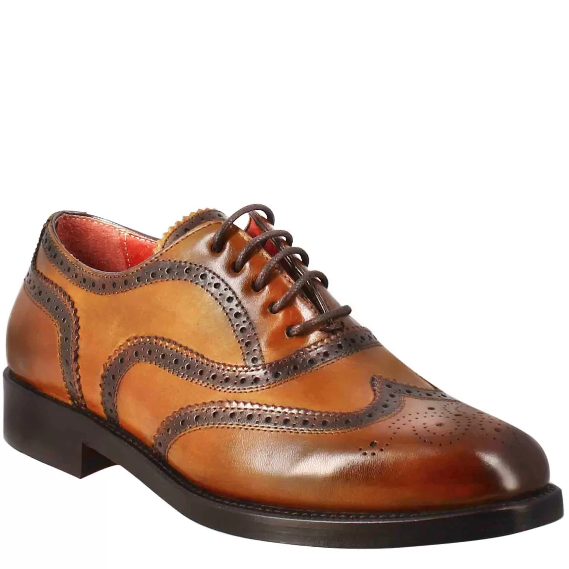 Flash Sale Leonardo Shoes Francesina Da Donna Con Effetto Brogue In Pelle Colore Chiaro Marrone
