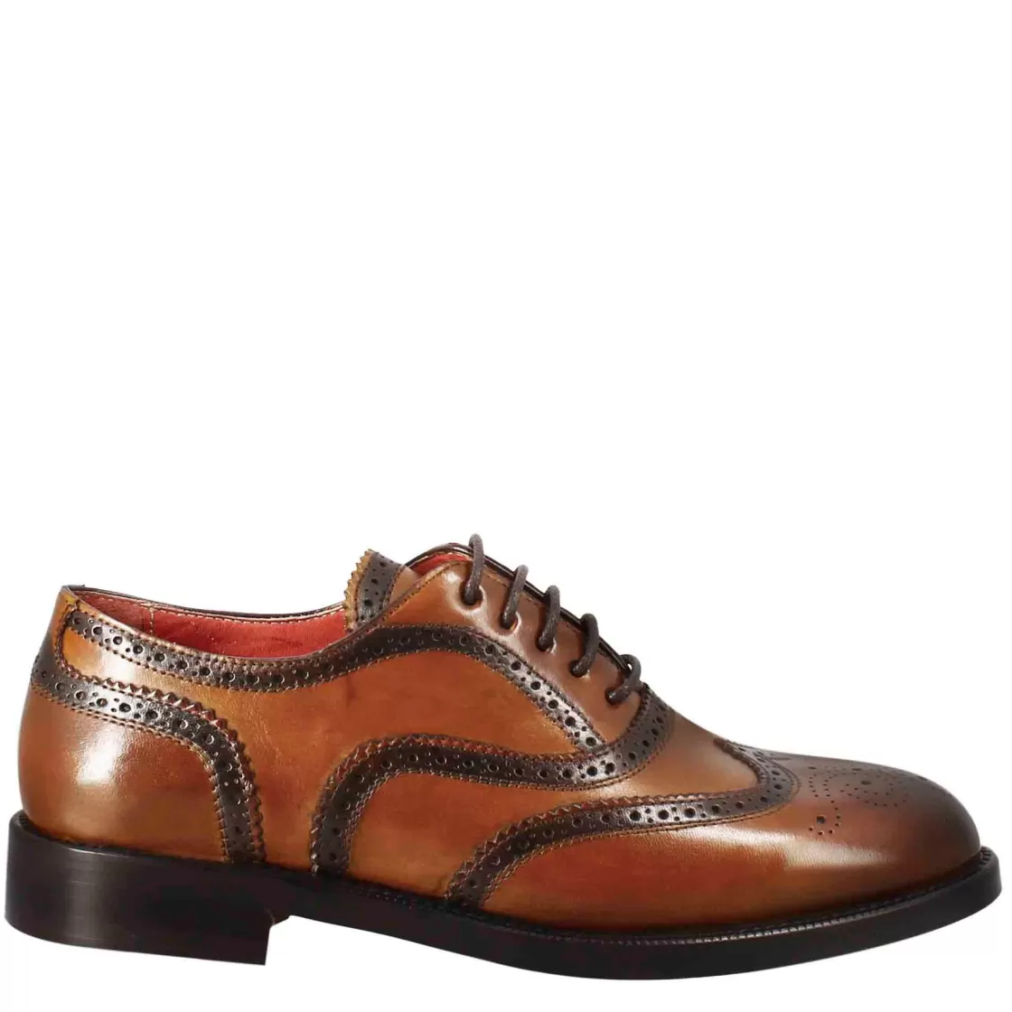 Flash Sale Leonardo Shoes Francesina Da Donna Con Effetto Brogue In Pelle Colore Chiaro Marrone