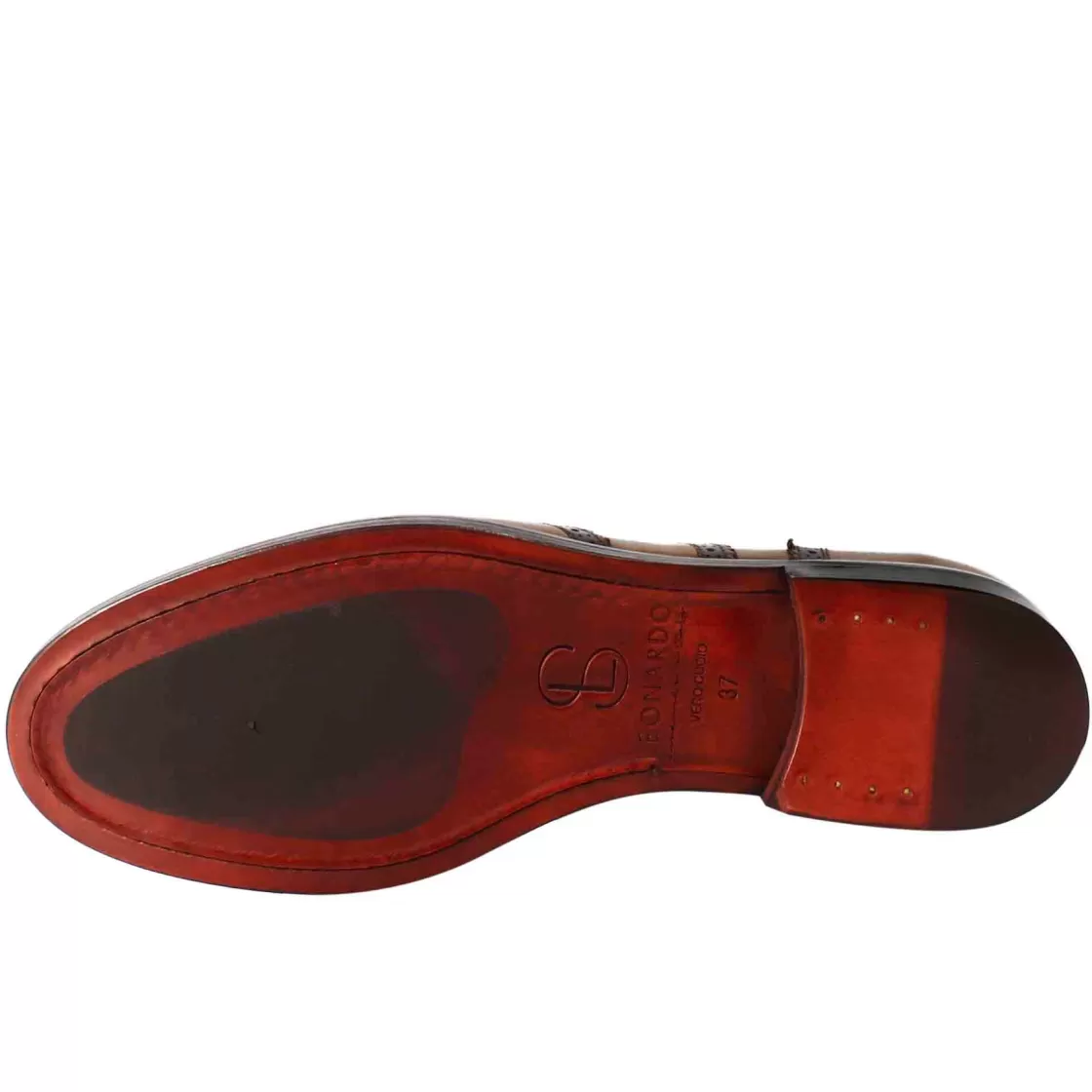 Flash Sale Leonardo Shoes Francesina Da Donna Con Effetto Brogue In Pelle Colore Chiaro Marrone