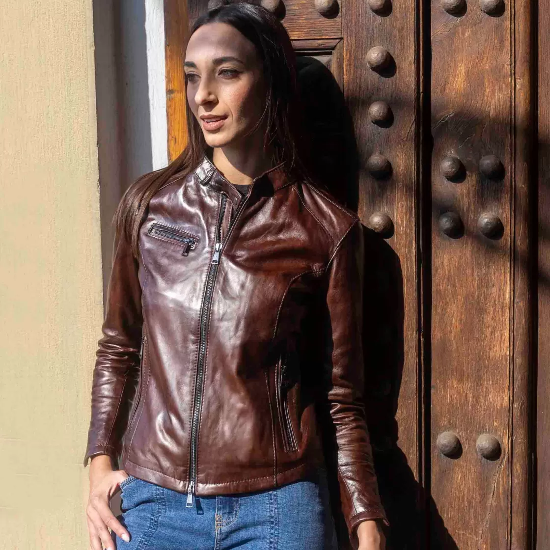 Best Sale Leonardo Shoes Giacca Da Donna In Pelle Alta Qualità Conciata Al Vegetale Marrone