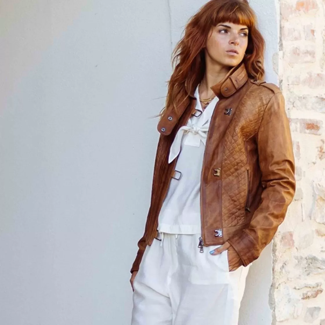 Fashion Leonardo Shoes Giacca Da Donna In Pelle Con Dettagli Trapuntati Marrone