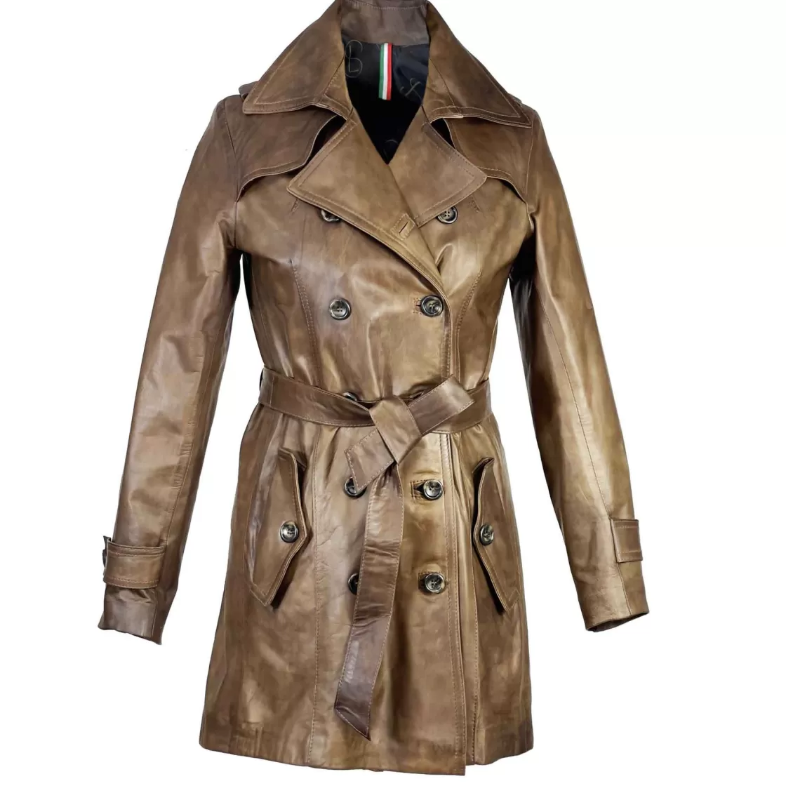 Outlet Leonardo Shoes Giacca Da Donna Stile Trench In Pelle Alta Qualità Colore Marrone