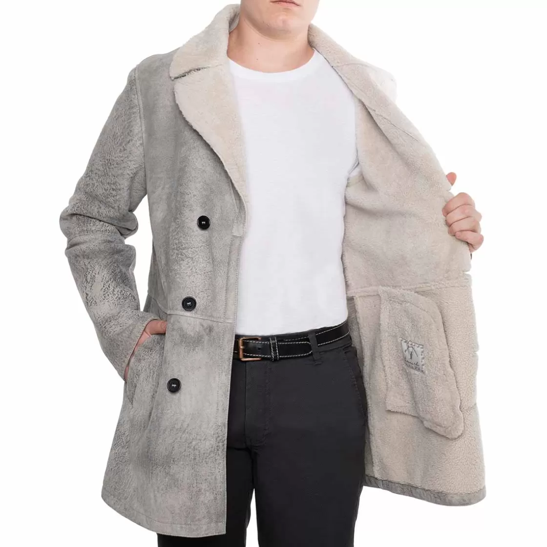 Sale Leonardo Shoes Giacca Doppio Petto Da Uomo In Pelle Di Montone Grigia Grigio