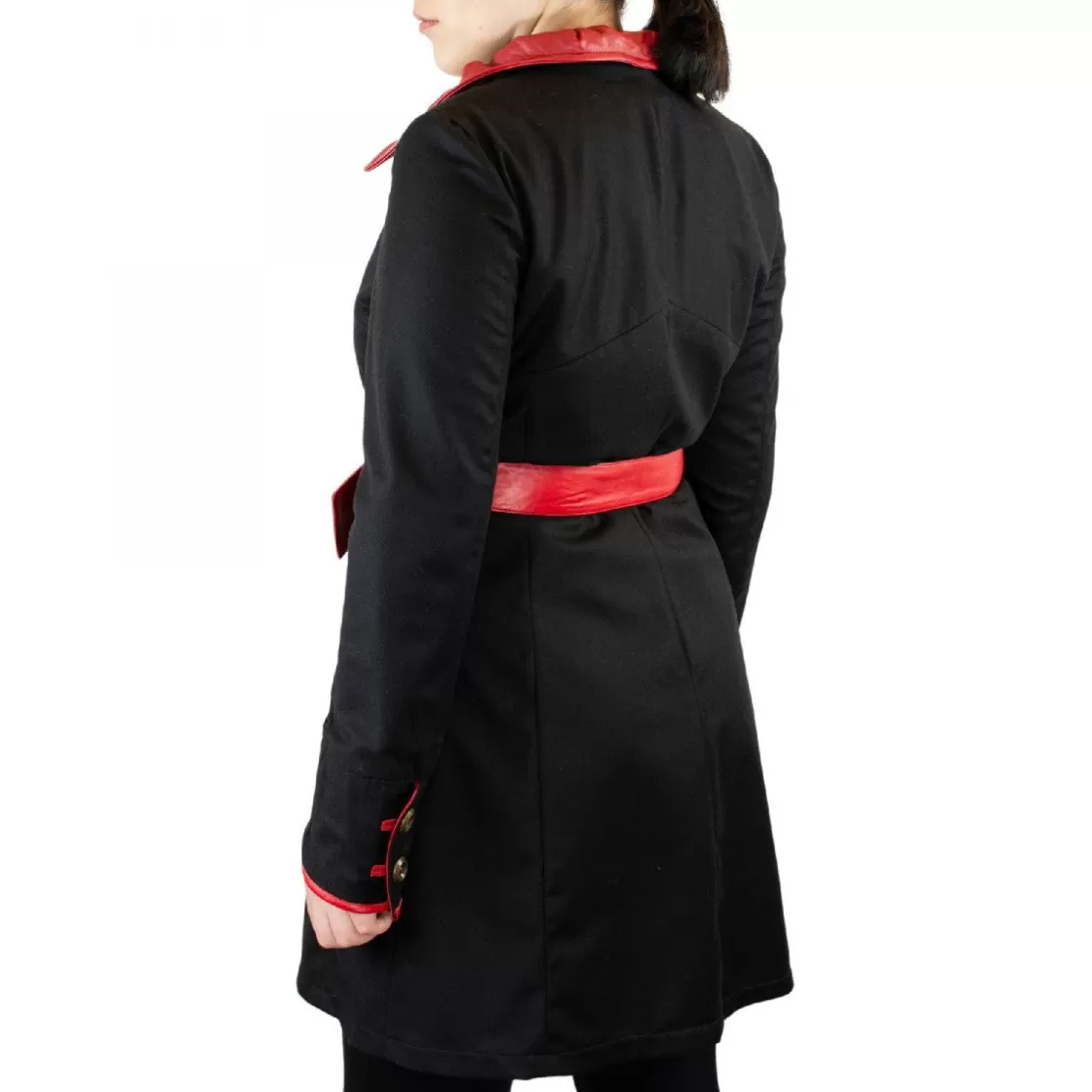 Cheap Leonardo Shoes Giacca Elegante Da Donna Con Cintura Fatta A Mano In Pelle Di Agnello E Cachemire Rossa E Nera Rosso