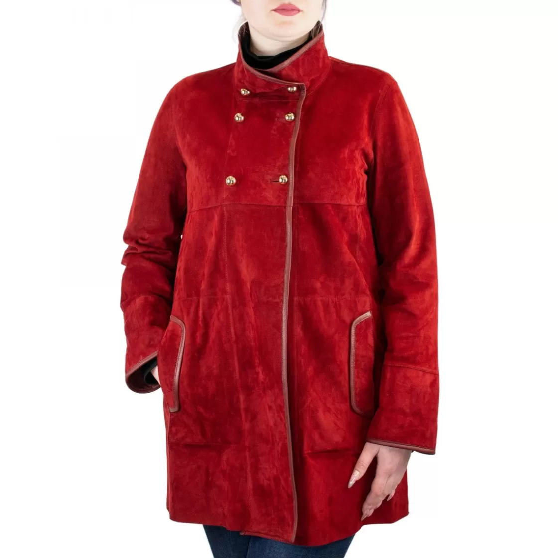Best Sale Leonardo Shoes Giacca Elegante Reversibile Abois Da Donna Fatta A Mano In Pelle Di Renna Rossa Con Bottoni Rosso