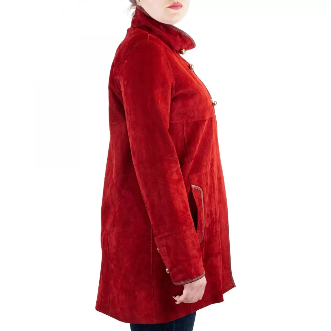 Best Sale Leonardo Shoes Giacca Elegante Reversibile Abois Da Donna Fatta A Mano In Pelle Di Renna Rossa Con Bottoni Rosso
