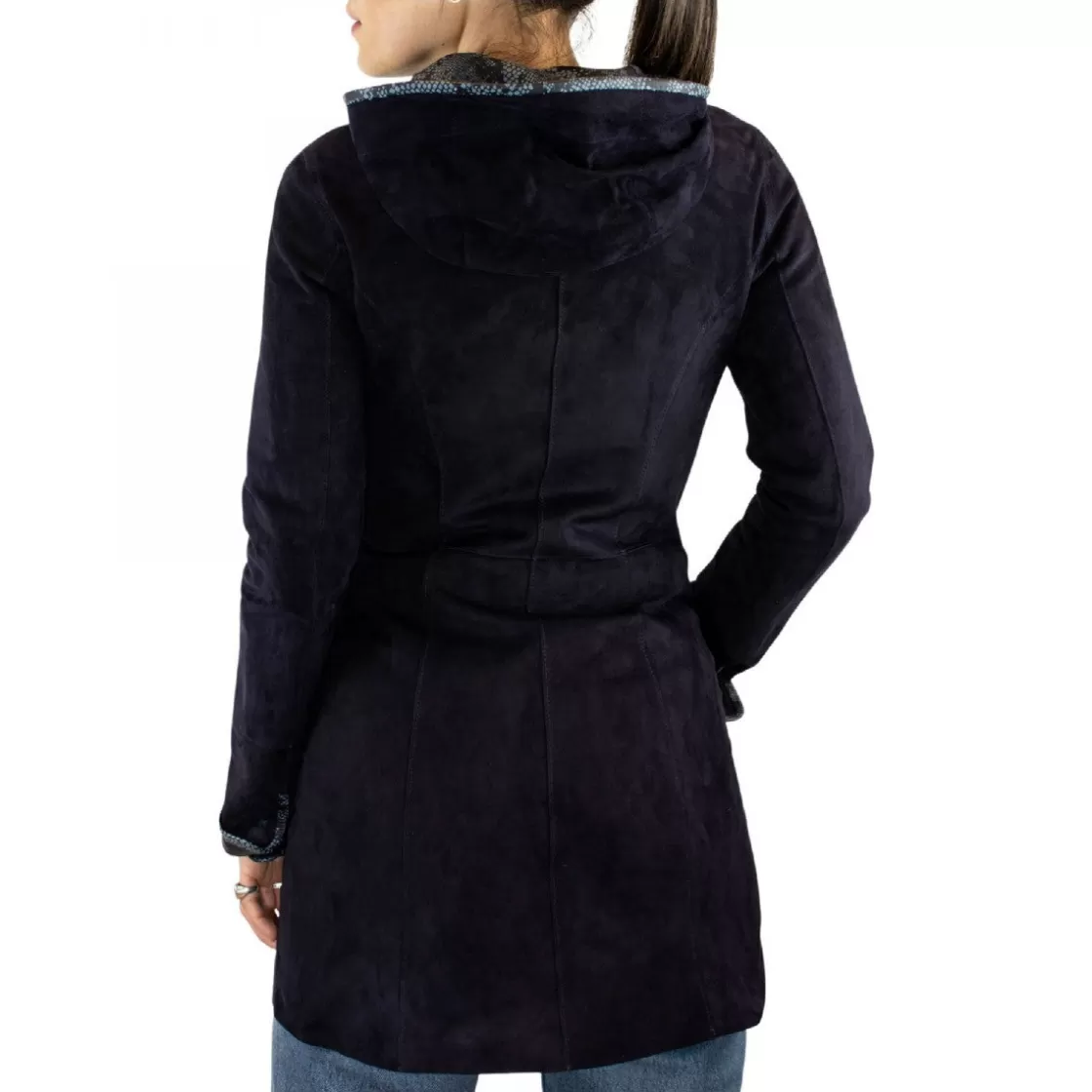Clearance Leonardo Shoes Giacca Elegante Reversibile Da Donna Fatta A Mano In Pelle Di Renna E Agnello Con Cappuccio Blu