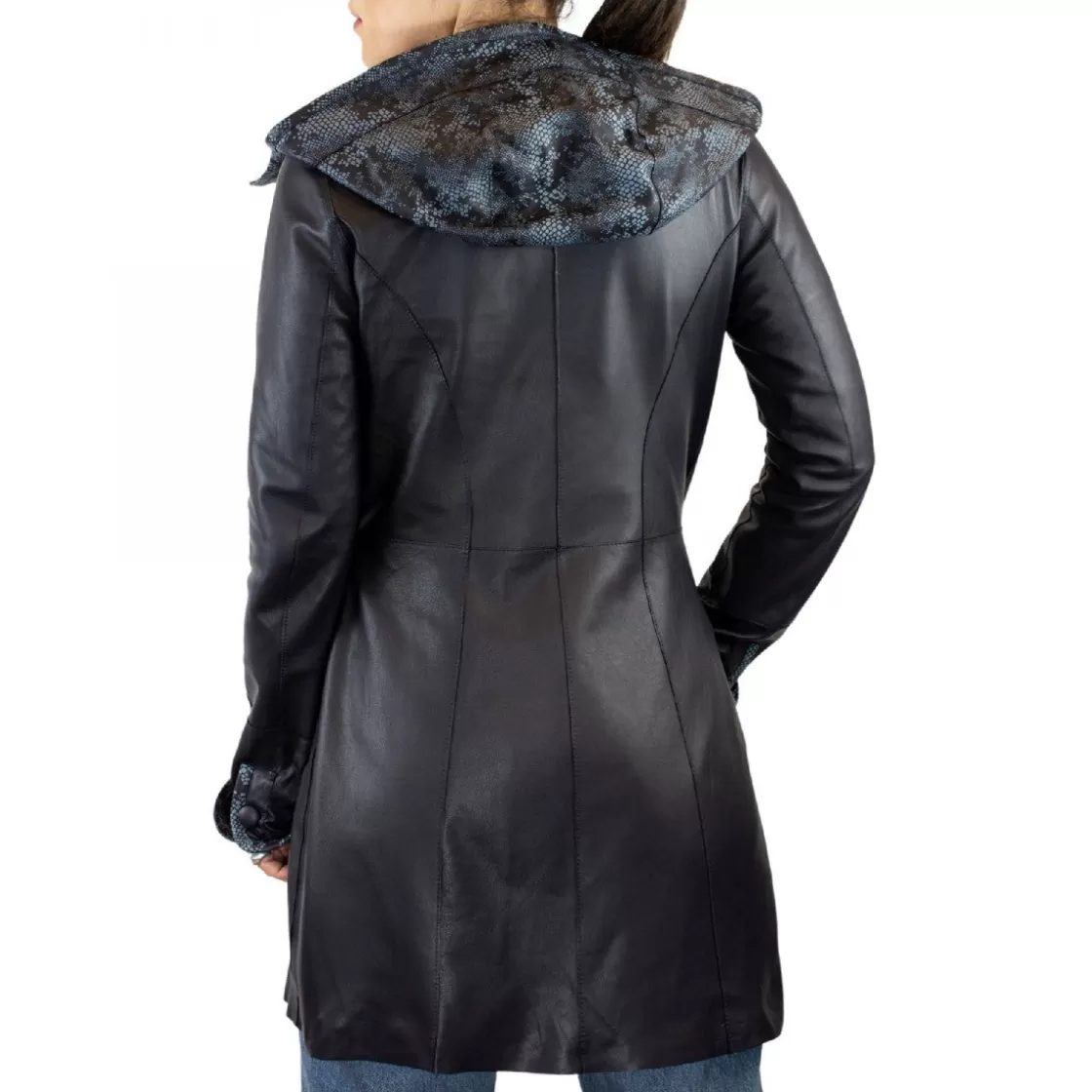 Clearance Leonardo Shoes Giacca Elegante Reversibile Da Donna Fatta A Mano In Pelle Di Renna E Agnello Con Cappuccio Blu