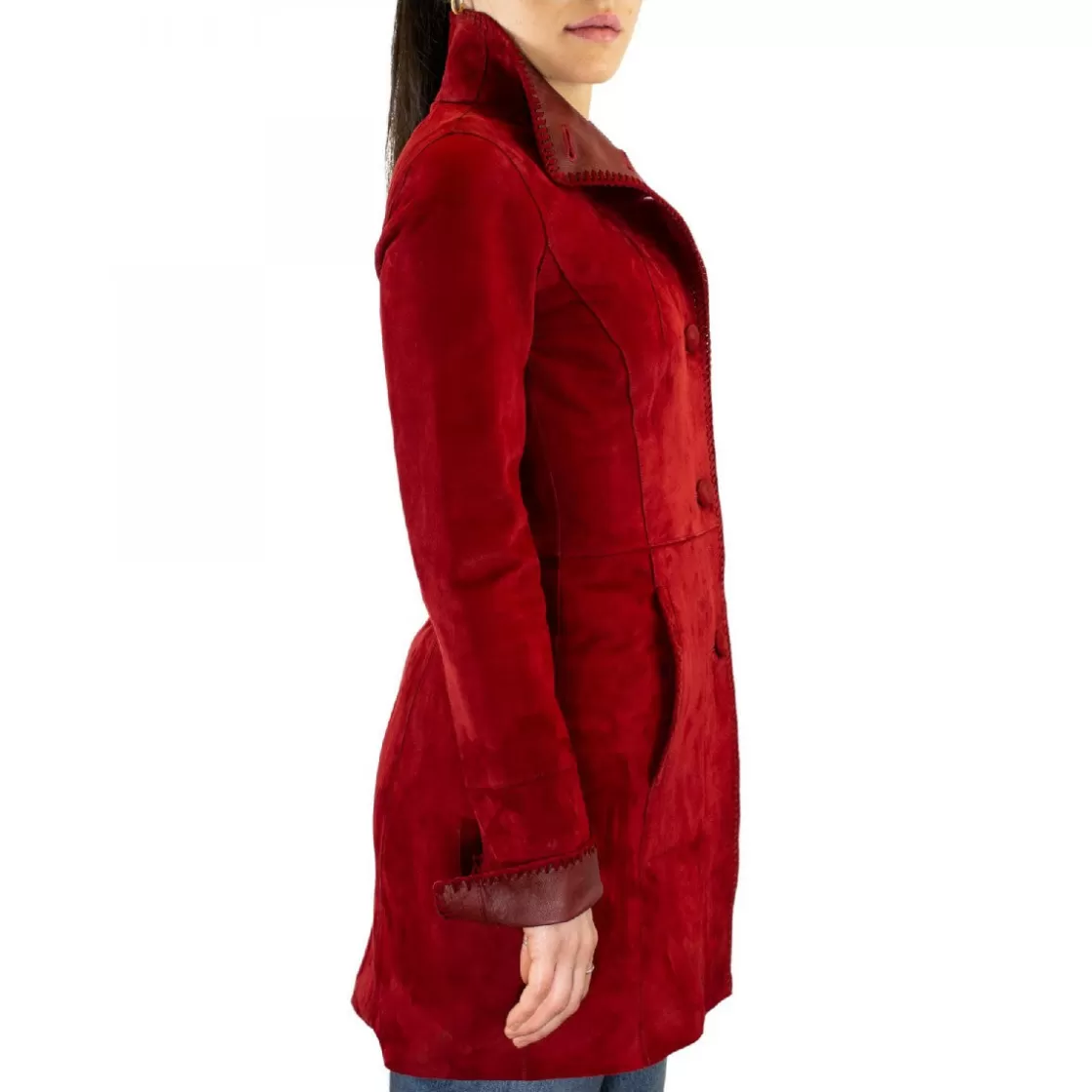 Best Leonardo Shoes Giacca Elegante Reversibile Da Donna Fatta A Mano In Pelle Di Renna E Agnello Rossa Con Bottoni Rosso